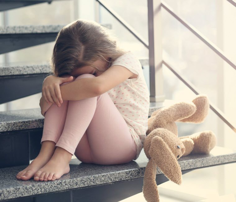 Cairns Paediatric Psychology - Influence of grief Sad little girl sitting on stairs